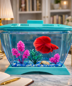 Mini Aquarium with LED Light + Fish + Stone + Food + Tree