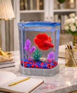 Mini Aquarium with LED Light + Fish + Stone + Food