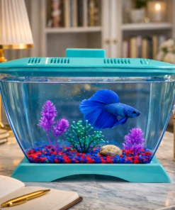 Mini Aquarium with LED Light + Fish + Stone + Food + Tree